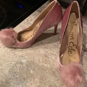 Sam Edelman Pink velvet Pom Pom heels
